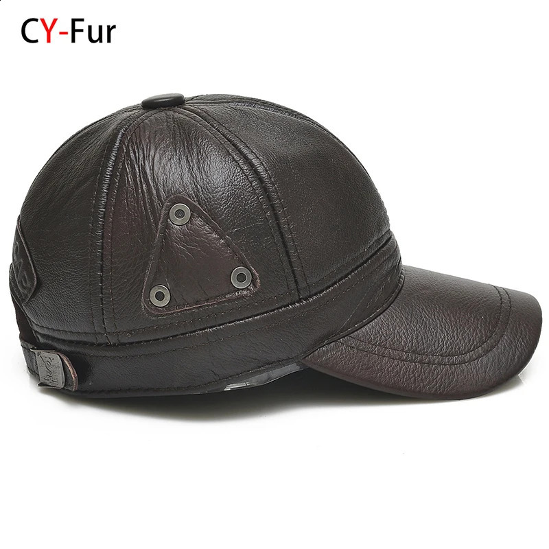 2025 Mens Brown Cowboy Leather Baseball Hat Outdoor Genuine Retro Adjustable 250228