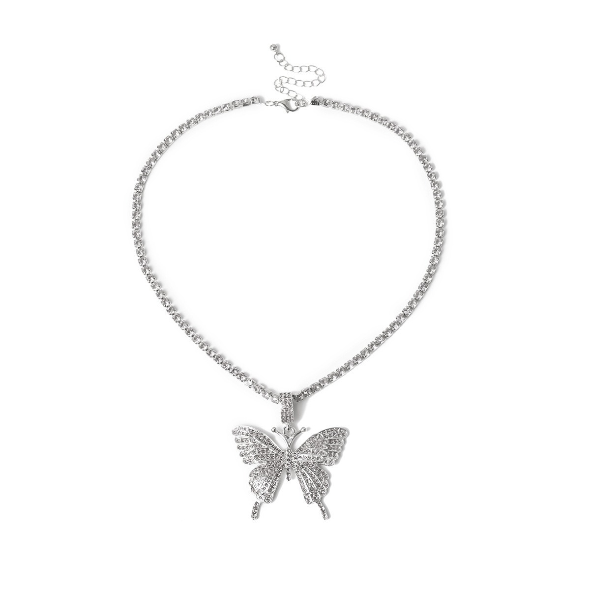 Women's Elegant Single Layer Rhinestone Butterfly Pendant Necklace with Claw Setting