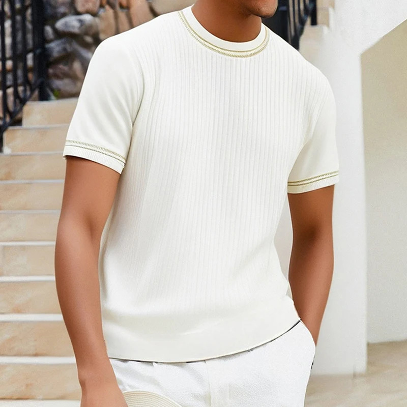 Fashionable Mens Slim Knit T Shirts Spring Summer Casual Short Sleeve Crew Neck Striped Knitted T-shirt For Men Knit Jumper 250224