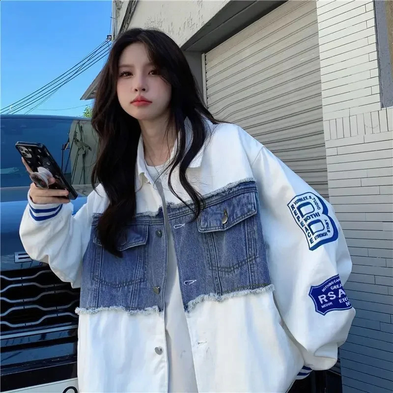 Cowboy jacket ed baseball uniform bomber streetwear Harajuku Y2k top trench coat hiphop long sleeved 250228