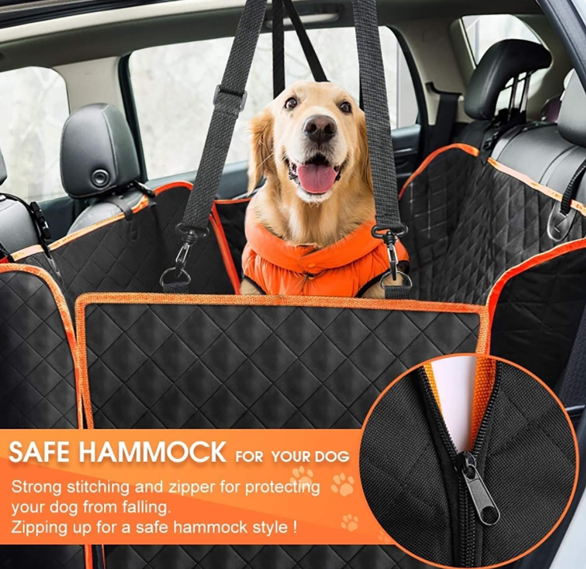 Dog Car Seat Cover for Back Seat, Waterproof Seat Protector Scratchproof Pet Hammock with 4 Bags Side Flaps