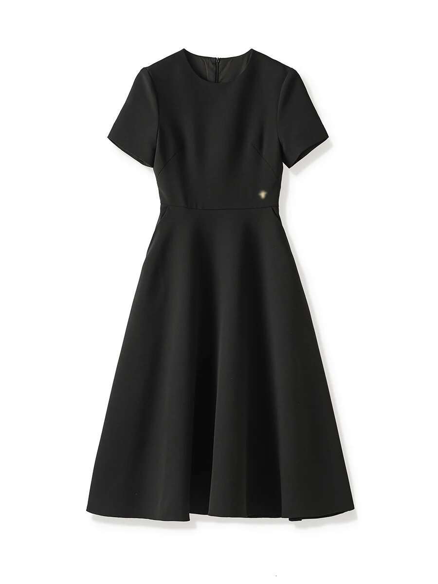ZJYT Elegant Summer Simple Brief Dresses Women Designer Short Sleeve O Neck Casual Daily Party Dress Midi Ae Vestidos Black