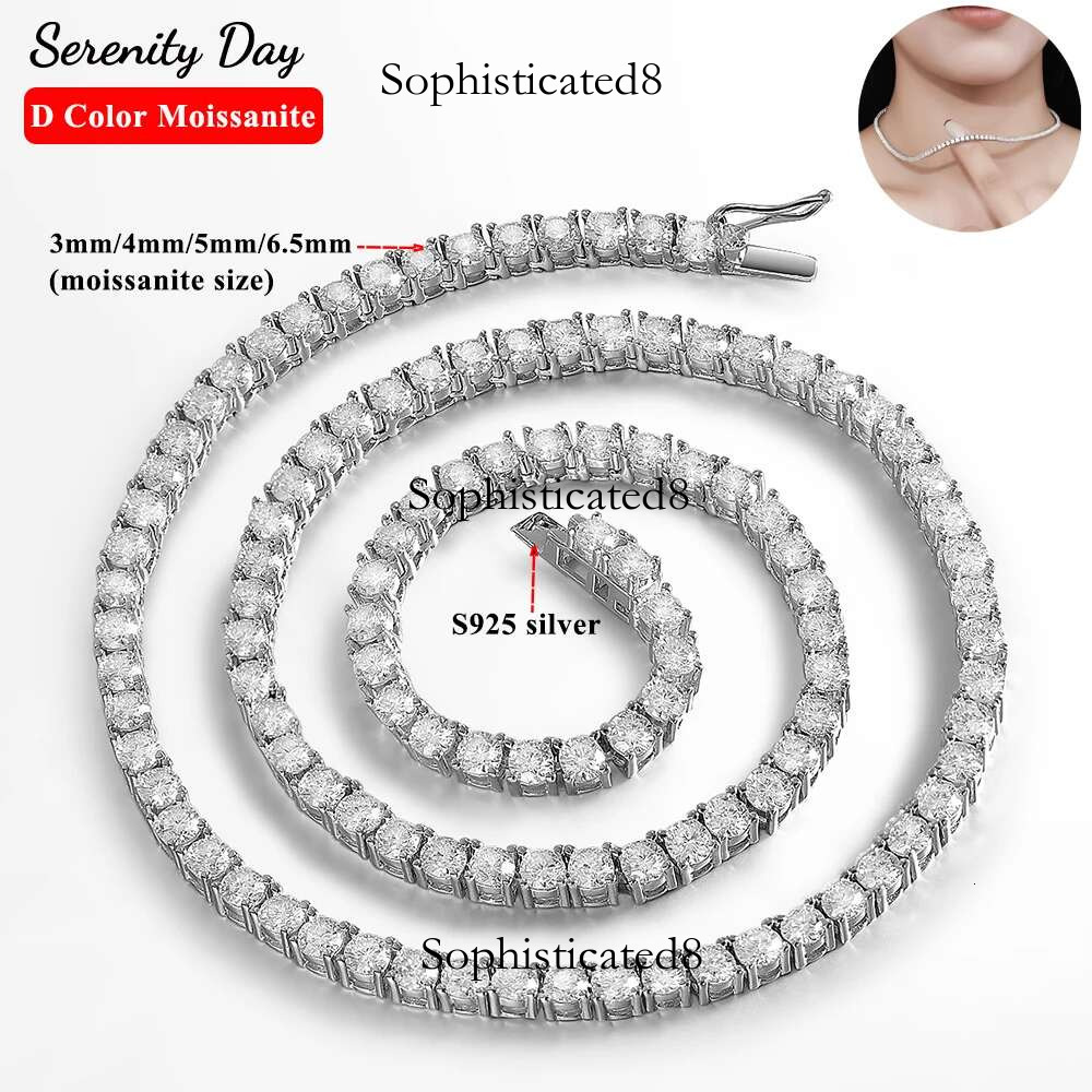 Serenity D Color VVS1 Moissanite Tennis Necklace Women Men S Sterg Sier Sparkg Neck Chain Plated Hip hop Jewelry