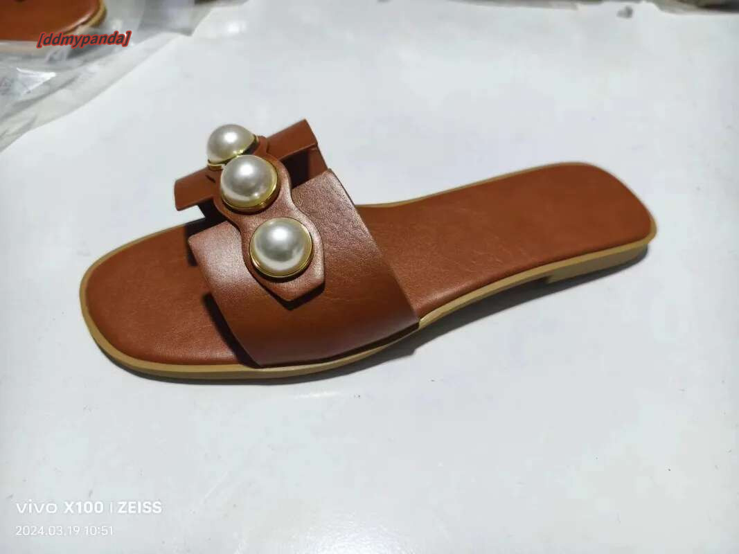Plus Size 36-42 Shoes for Women Summer Fashion Casual Pearl Solid Color Flats Outdoor Comfortable Soft Sole Beach Sandals #ddmypanda