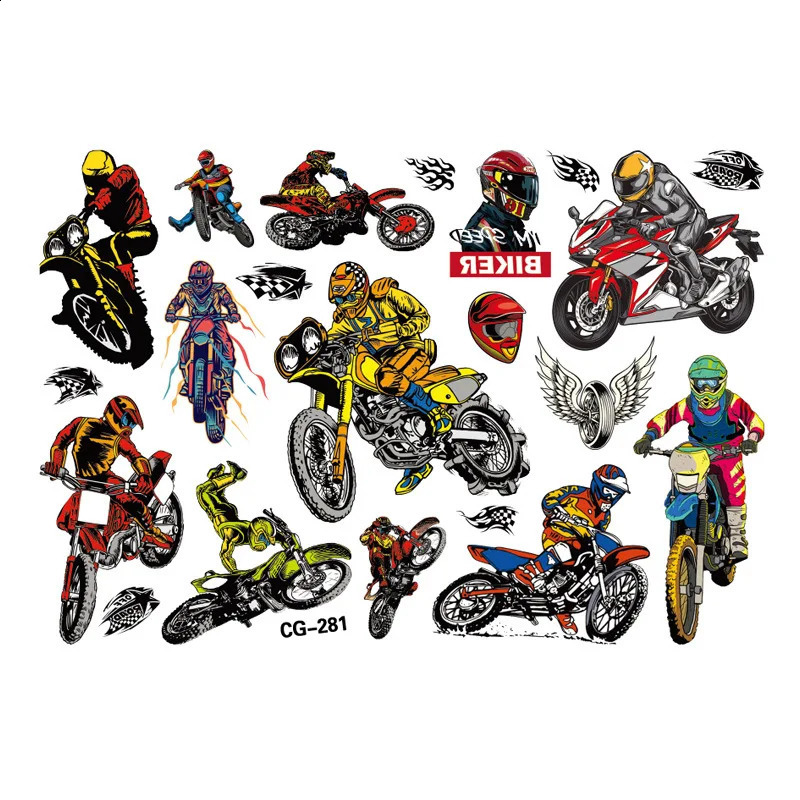 Dirt Bike Motorcycle Kids Tattoo Stickers Racing Figure Cartoon Boys Girls Christmas Birthday Party Supplies Decoration Kid Gift 250219