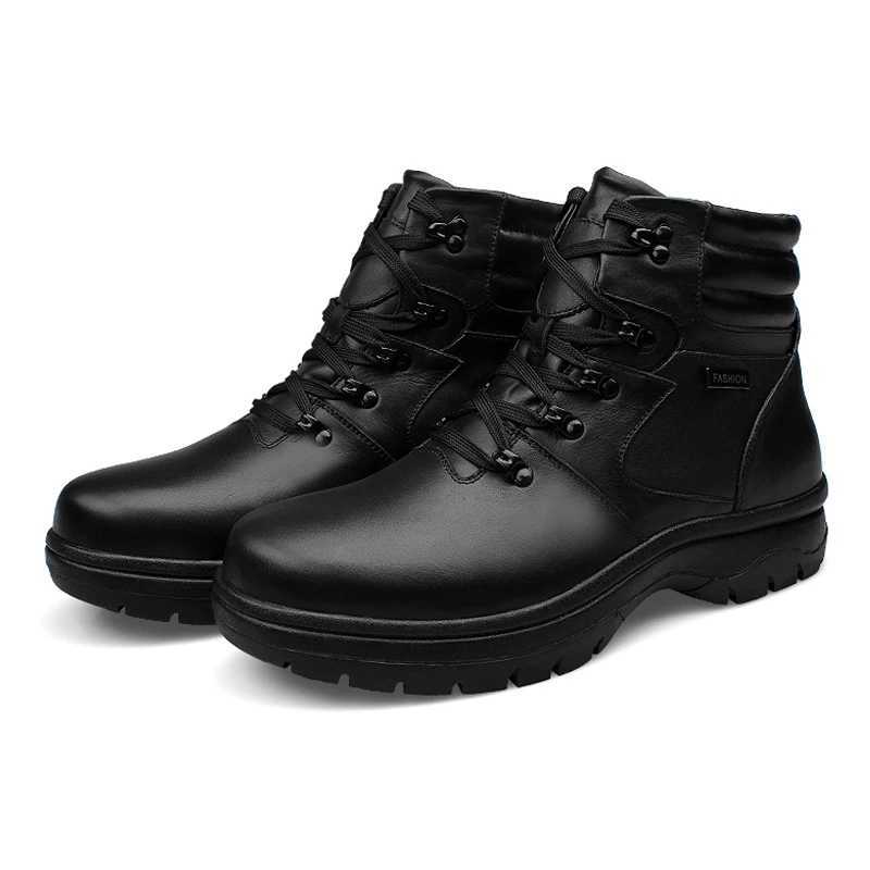 Winter Men Ankle Genuine Leather Boots Black Plush Warm Outdoor Shoes For Big Foot Plus Size 49 50 51 52 53 54 Z250303
