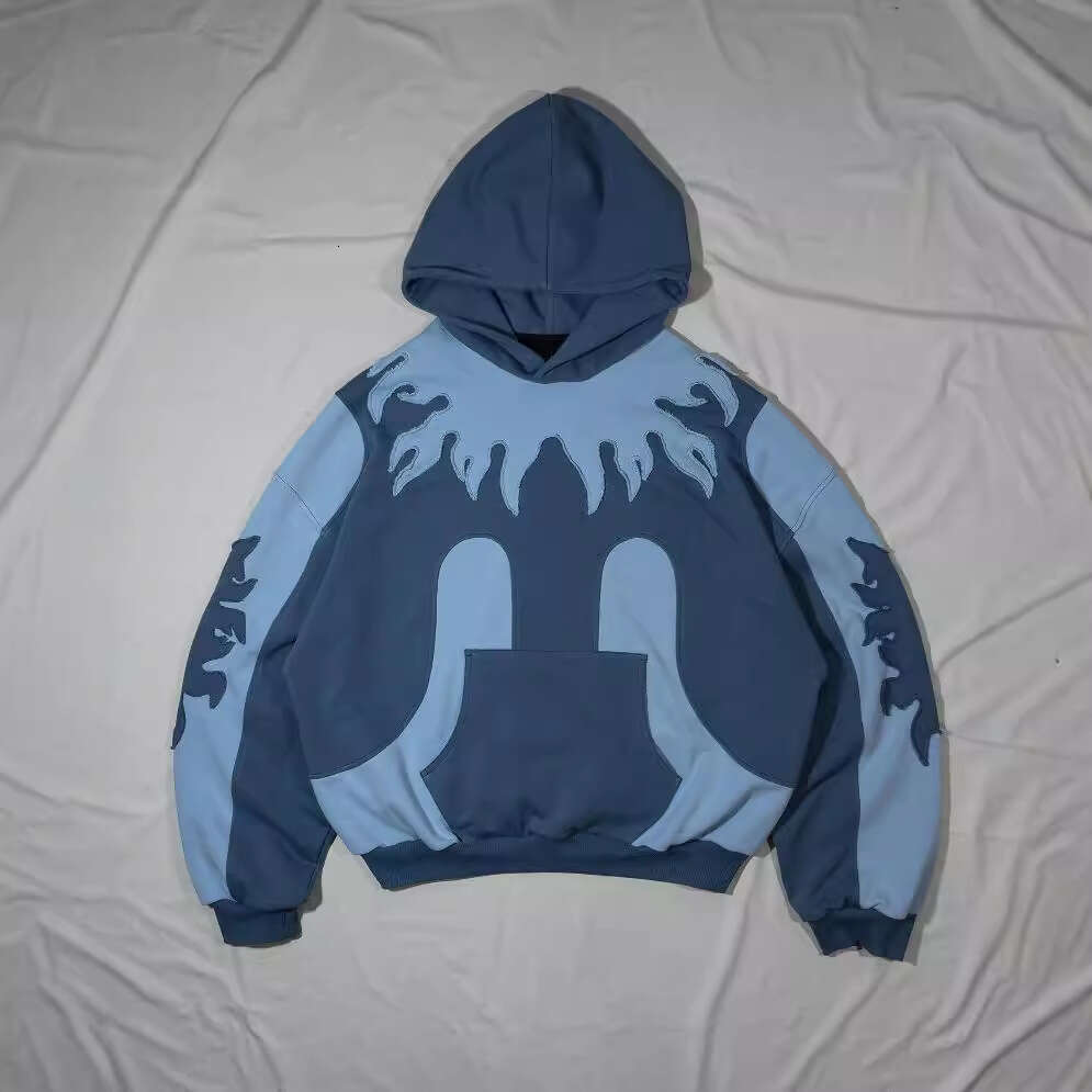 New American style patchwork fabric with autumn trend Y2K loose hip-hop hoodie