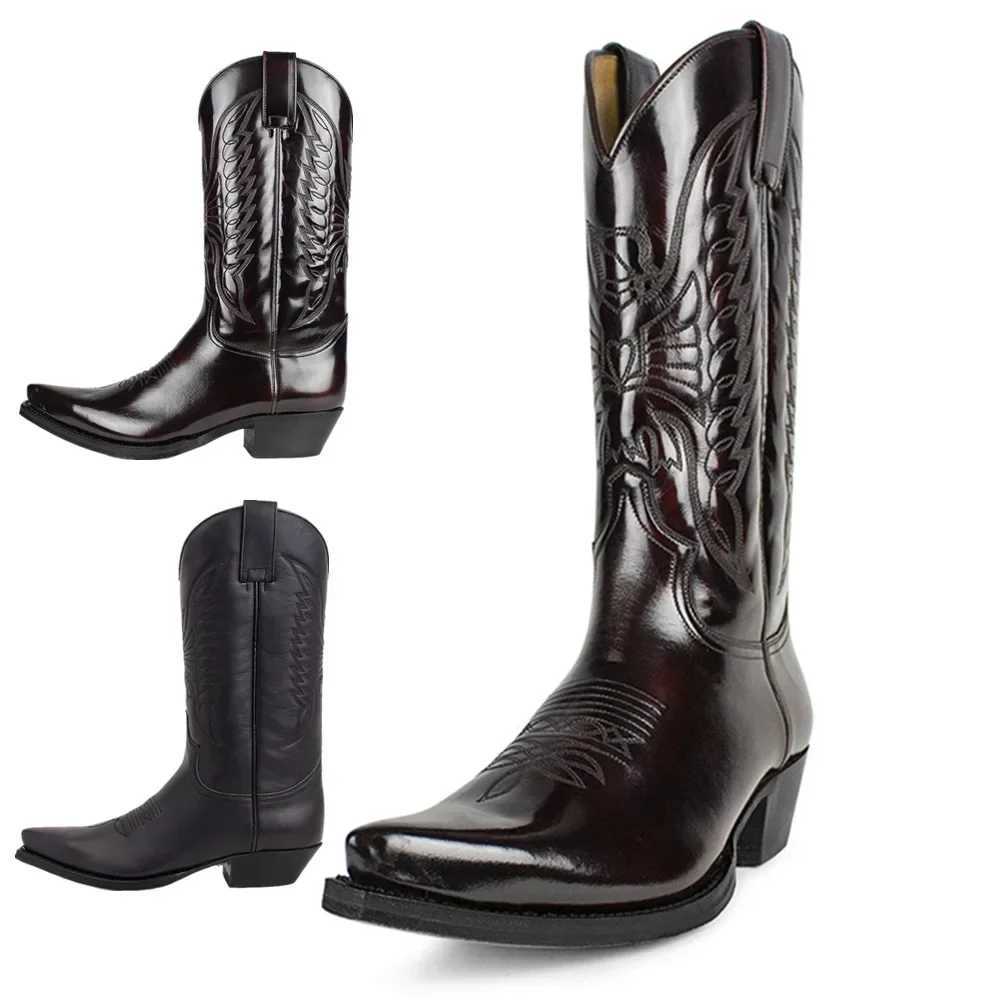 Luxury mens denim boots knight shoes leather embroidered mid heel motorcycle boots 2023 new casual western boots Botas Z250303