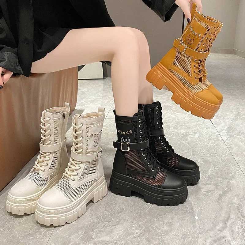 High Quality Soft Leather Platform Women Ankle Boots Gothic Style Cool Women Combat Boots New Street Women Shoes For Summer Z250303