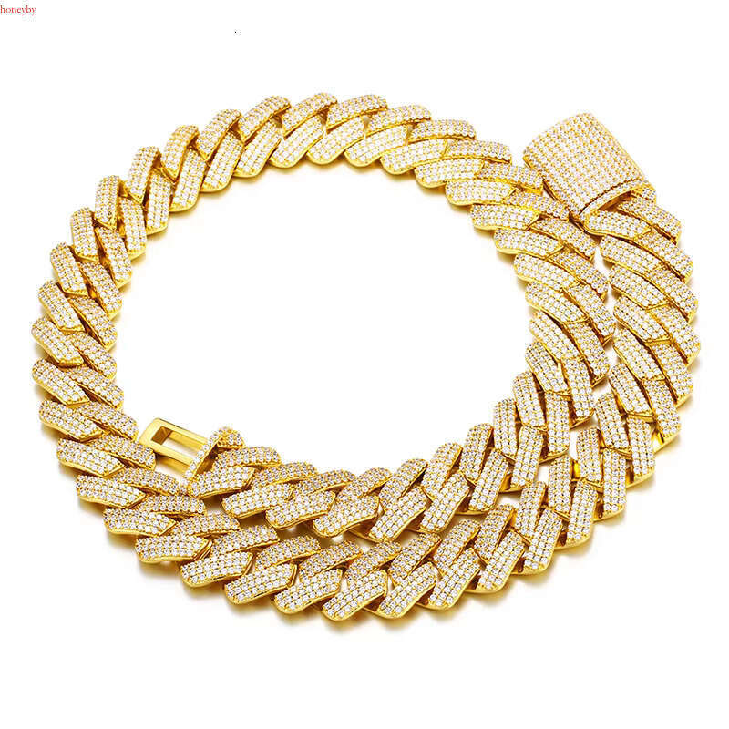 20mm Dia Shape Thick Hiphop Bg Sterg Sier 3 Rows Moissanite Stones Cuban Chain