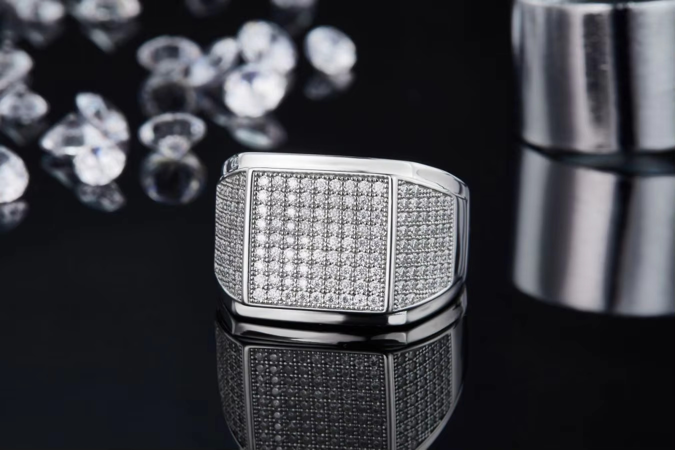 Fashionable Men's Moissanite Ring S Sier, Gold Plated, Hip Hop Style, Party and Street Fashion Gift Available