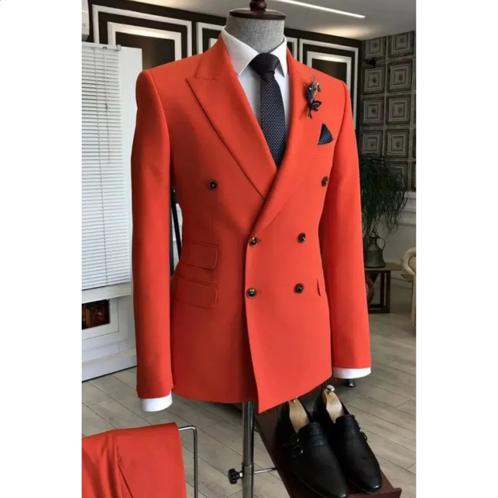 Mens suit with lapel double breasted custom wedding man tuxedo PROM for men 250224