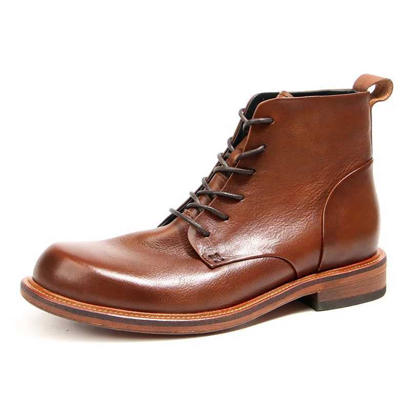 CLAIAMI Handmade Cow Leather Ankle Men Boots Polished Men Shoes Luxury Trendy Lace-up Rubber Men Boots Shoes Mens Boots Z250303