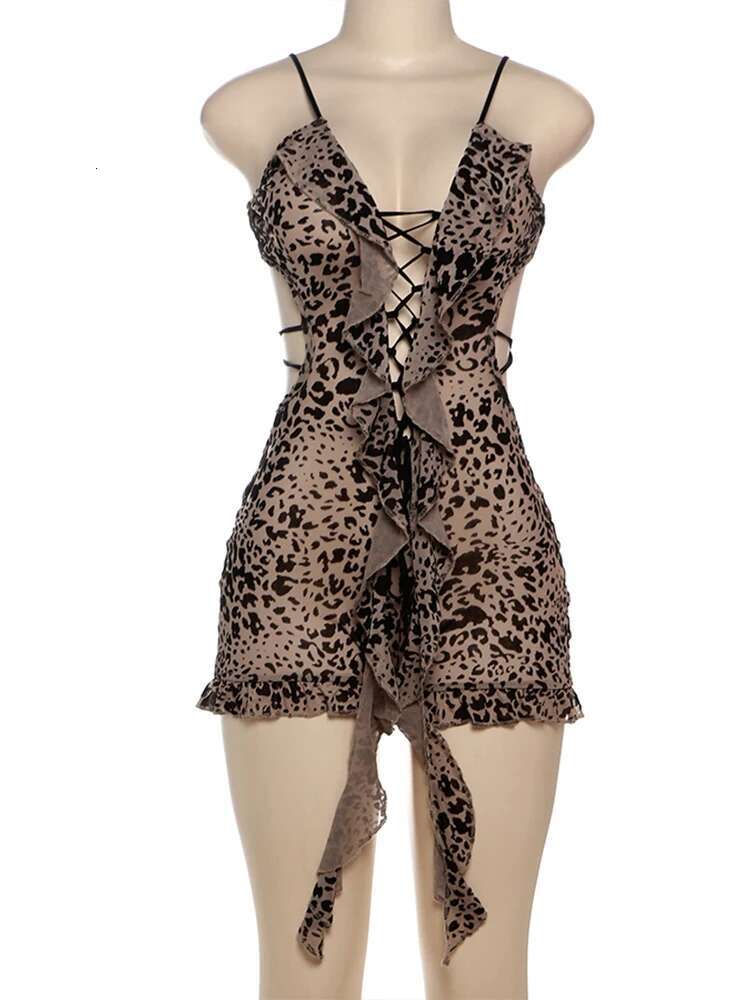 Weird Puss Sexy Summer Romper Women Cking Leopard Print Backless V-Neck Tassel Coquette Thin Midnight Party Workout Playsuits