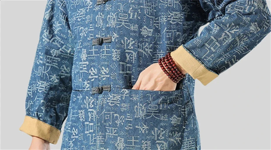 Print Denim Jackets Men Hundred Family Clan Disc Buckle Coat Hanfu Tang Suit Jacket Harajuku Retro Stand Jackets Male Autumn 5XL 250228