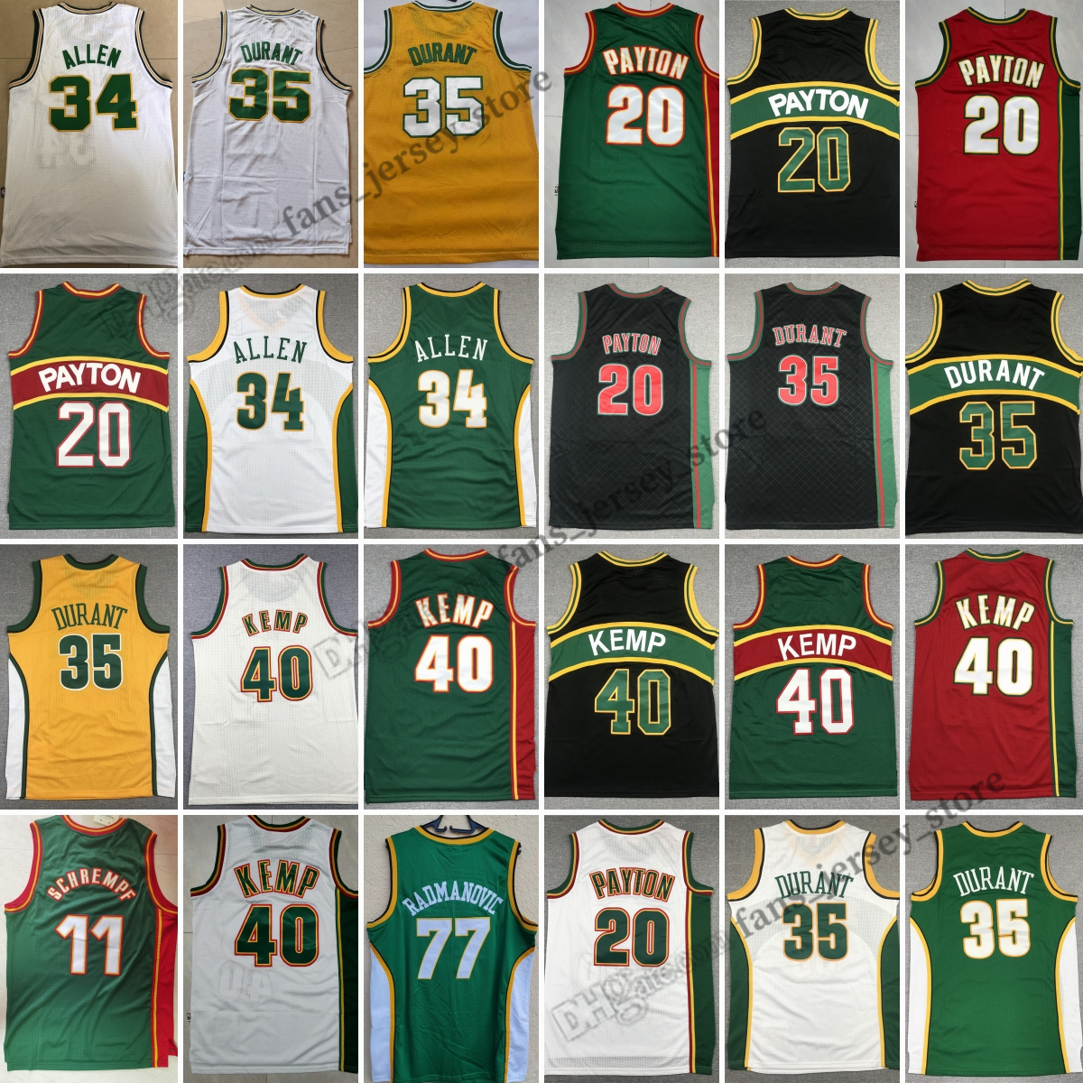 Retro Basketball Jerseys Gary 995-96 Payton Durant Shaw 40 Kemp 2007-08 77 Radmanovic Stitched Jersey Mens S-6XL