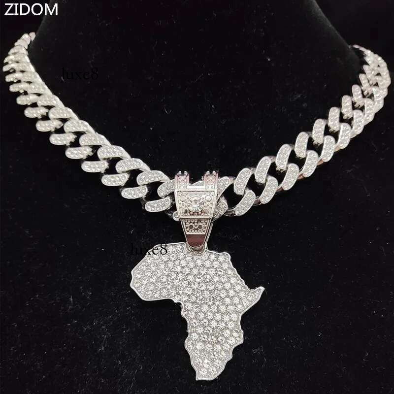 Men Women Hip Hop Iced Out Bg Map ofrica Pendant Necklace with 13mm Cuban Chain HipHop Necklaces Fashion Charm Jewelry