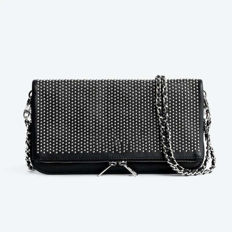 2025 New Women Fashion Crossbody Large Black PU Shoulder With Nails Retro Lightweight Simple Chain Bag