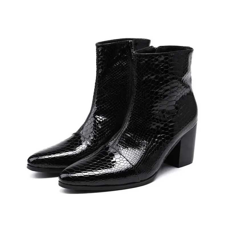 Fashion Luxury Men High Heels Boots Genuine Leather Ankle Boots Men Italian Business Dress Shoes Pointed Toe Cowboy Boots Z250303