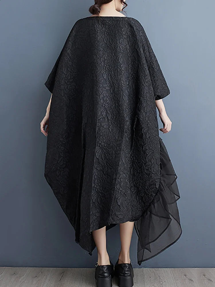 XITAO Gauze patch workwear batwing sleeve dress asymmetric solid color 3D decoration loose spring DMJ3845 250228