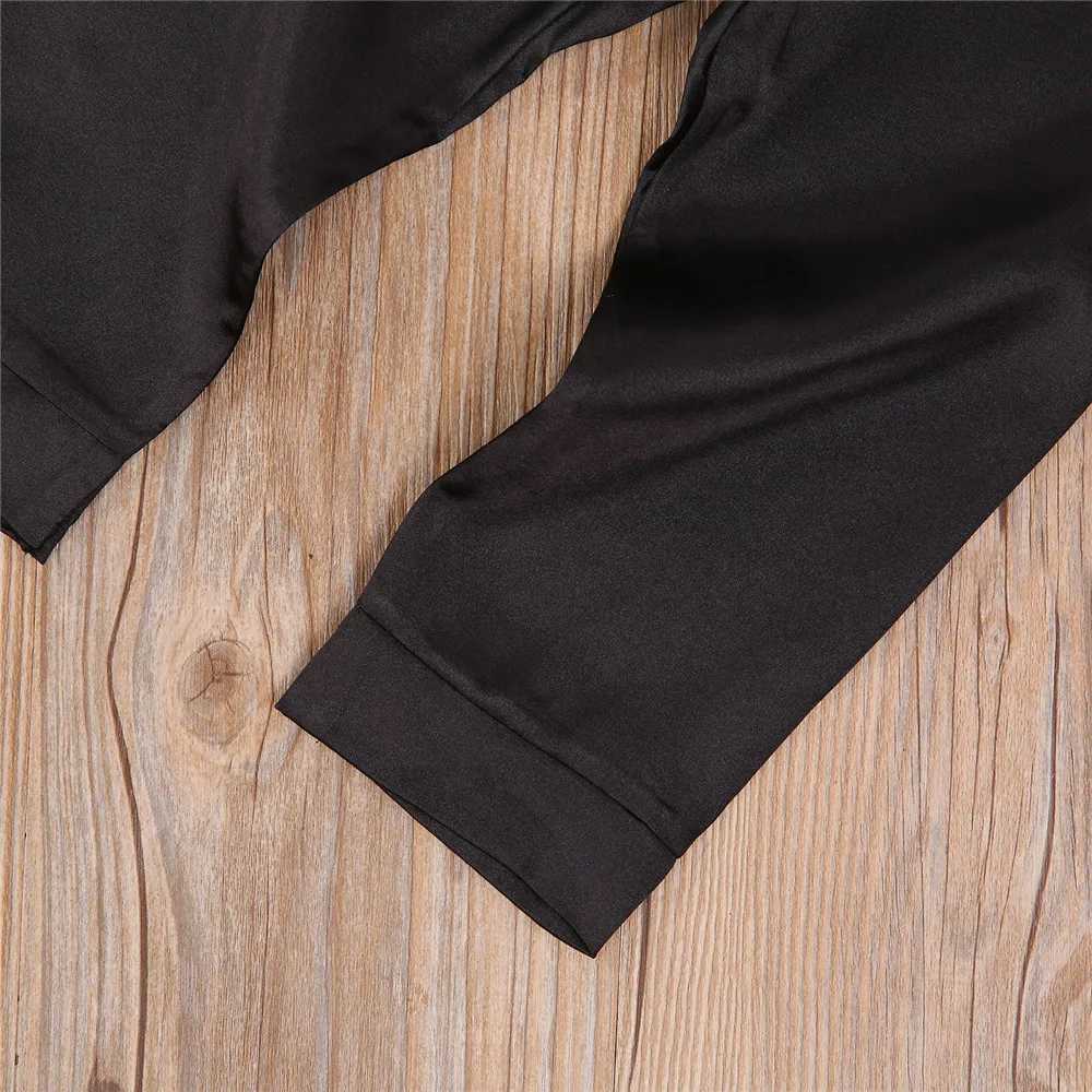 Toddler Baby Black Satin Pajamas Infant Boy Short/Long Sleeve Short/Long Pants Sleepwear Casual Button Two-pieces Set HomewearT250303