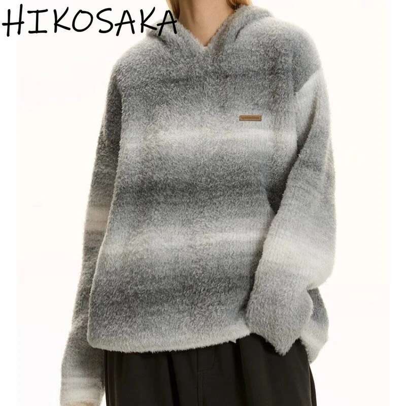 American Vintage Striped Gradient Hooded Sweater All-match Loose Long Sleeve Pullovers Autumn Winter Warm Casual Haruku Jumper