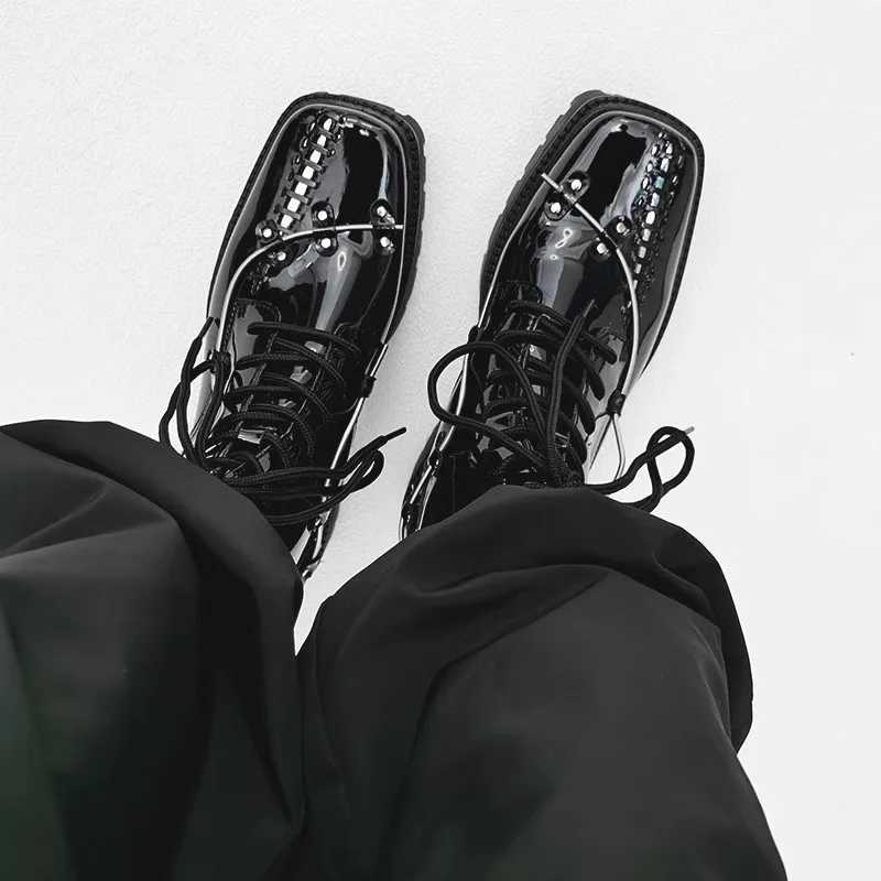Qvah Owens Men Motorcycle Boots Platform High Top Rock Gothic Sneakers Leather Luxury Trainers Lace Up Autumn Black Shoes Z250303