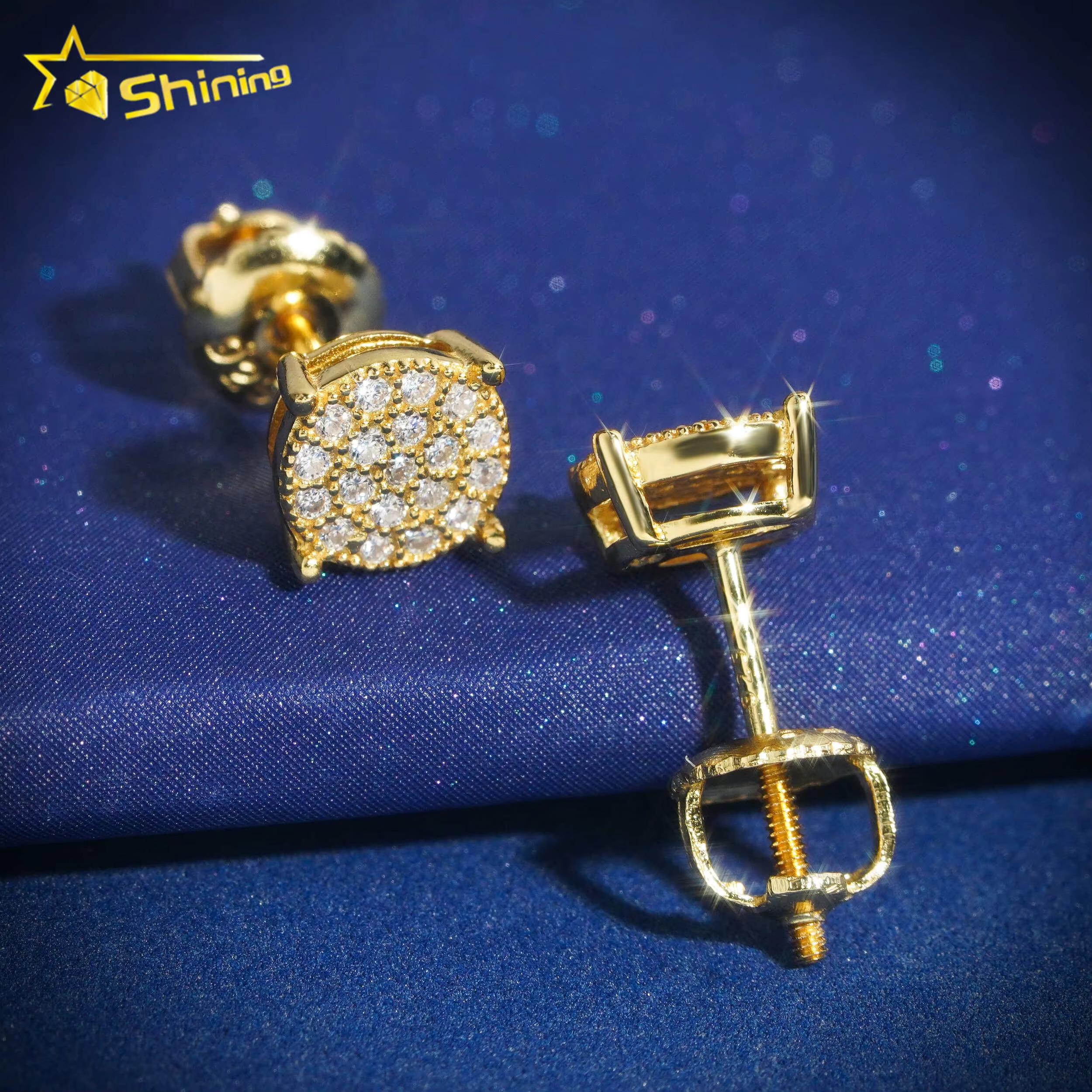 Hot Sale Screw Back 10k Real Gold Hip Hop Lab Grown Diamond Ear Studs Mens Moissanite Earrings