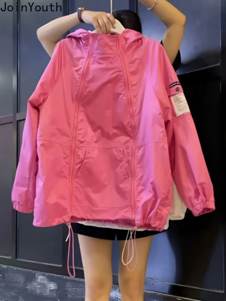 Fashion Jackets Womens Clothing Casual Streetwear Hooded Oversized Outwear Y2k Tops Double Zipper Thin Korean Coat 27v674 250228
