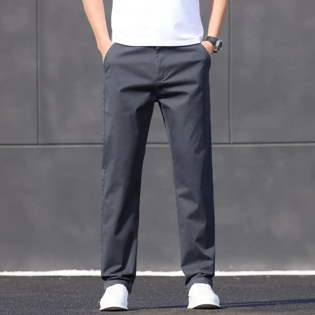2025 Stretch Men Pants Straight Fit Cotton Golf Trouser Male Spring Summer Formal Dress Office Work Casual Black Navy Blue Khaki 250303