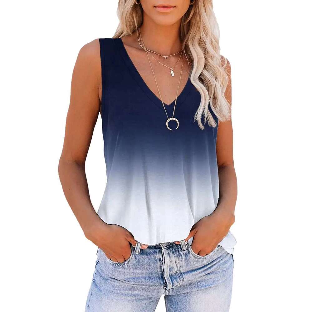 Fashion Tie Summer Dye Gradient 3D Print Tank Tops Women's Oversized V-Neck Sleeveless Camisoles Vest Woman Streetwear Clothing