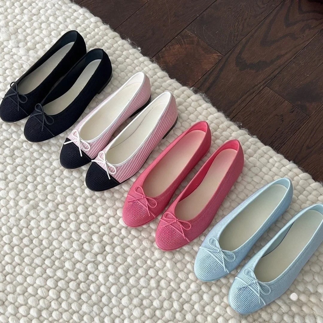 New Casual Bowtie Ballet shoes Round toe cap heels flats Classic Ballet flats new color for Women's Luxury Designers Real Leather Dress shoes factory shoes with Box