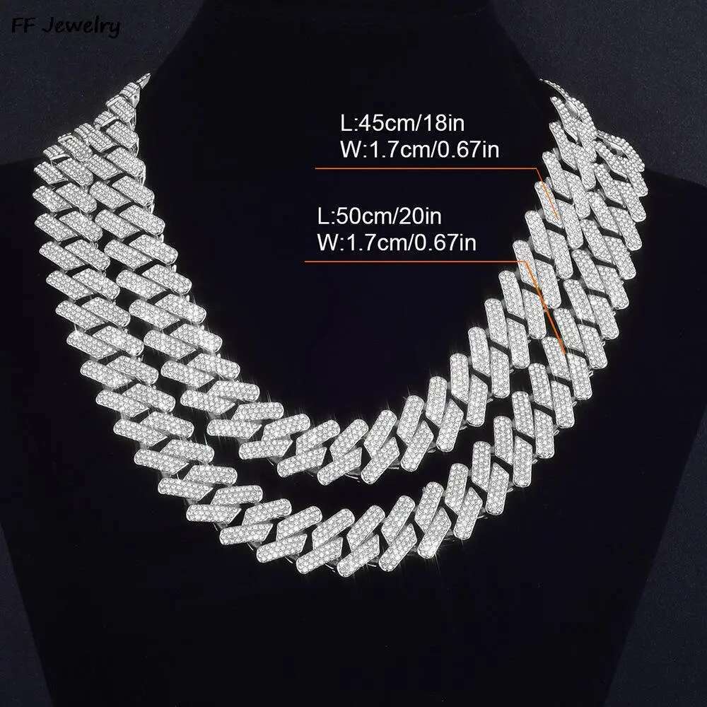 20mm Cuban Moissanite k chain Men's ice out choker collar tip set cubic zirconia big heavy chunky Hip Hop men's jewelry