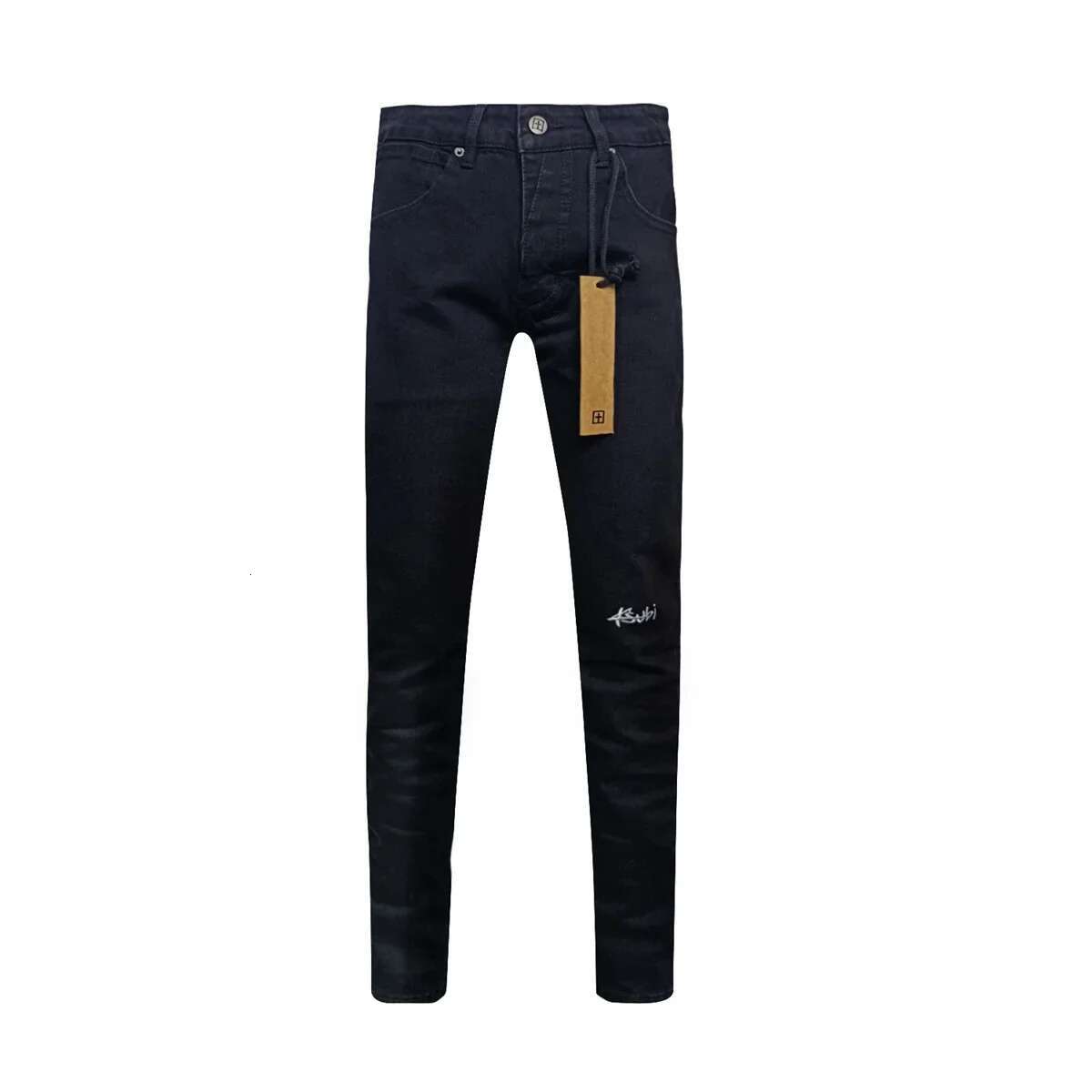 KSUBI Cross Men Fashion American High Street Black Casual Letter Embroidery Pants Stretch Skinny Ripped Frayed Jeans