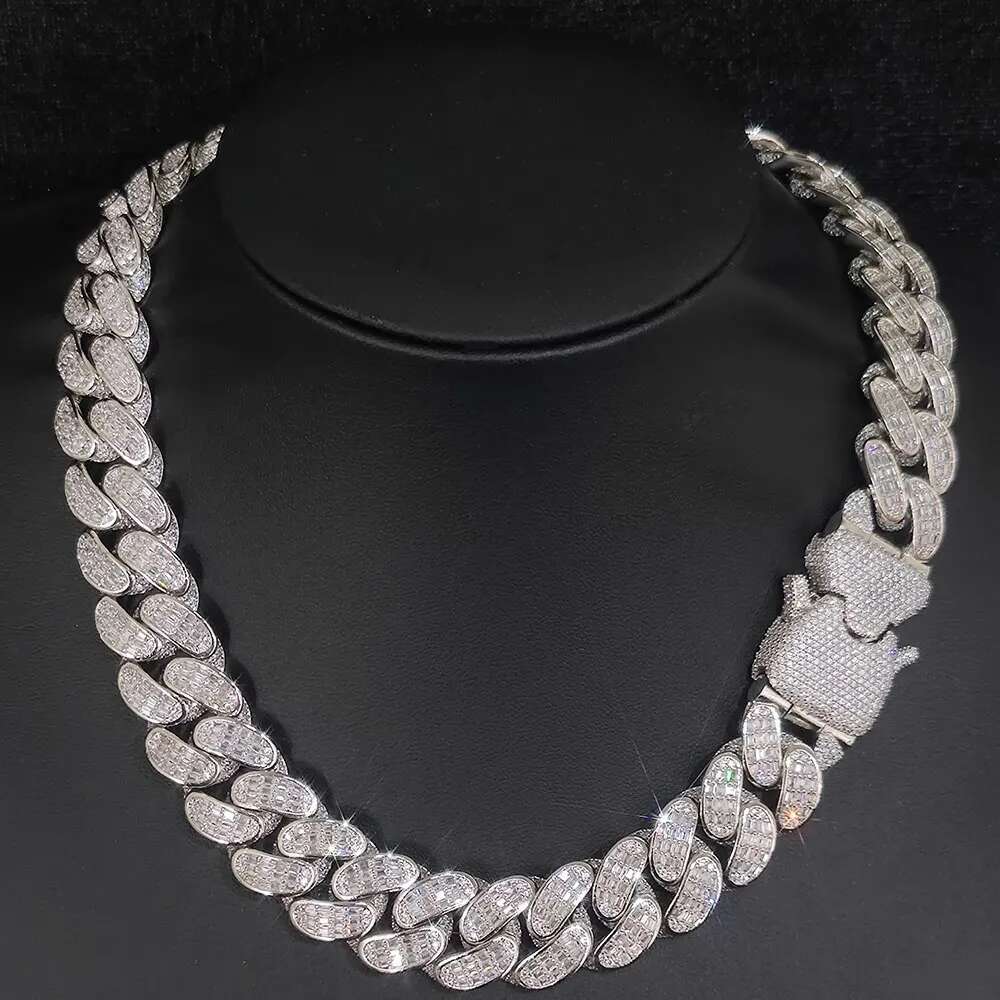 Custom Big Buckle 18mm 3 Rows Rectangle CZ Cuban K CHAIN Dia Necklace Bg Heavy Iced Out Chain For Men Hip Hop Jewelry