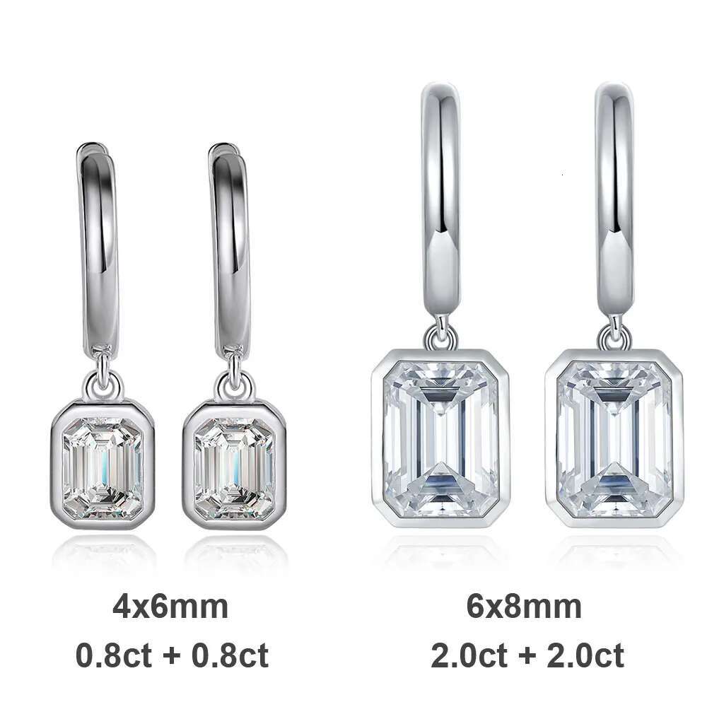 KNOBSPIN D VVS Emerald Moissanite Earrings for Women GRA Certified Solid Sier Plated White Gold Hoop Drop Earring