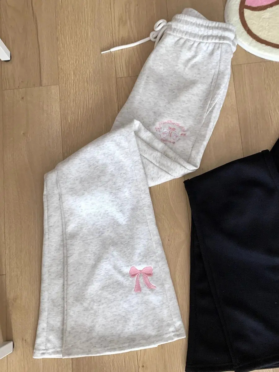 Autumn Winter High Waist Slim Pants Japanese Original Bow Y2k Aesthetic Sweet Girl Sweatpants Pantalones De Mujer w250228