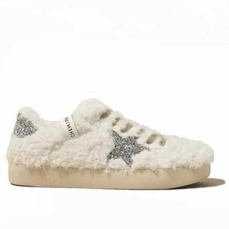 Womens flat shoes winter new round toe suede front zipper flash soft sole anti slip and wear-resistant low top cotton shoes M251017