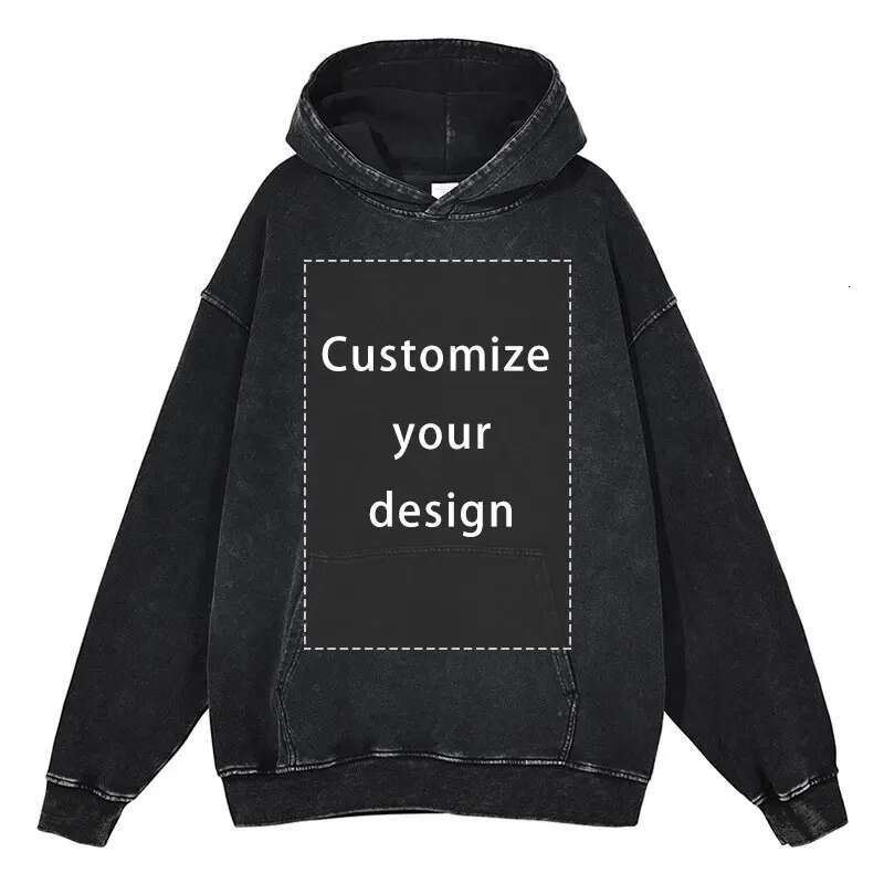 Customized Design HD DTG Printing Vintage Washed Hooded Sweatshirts Hip Hop Oversized Pullover Haruku Hoodie Men Cotton
