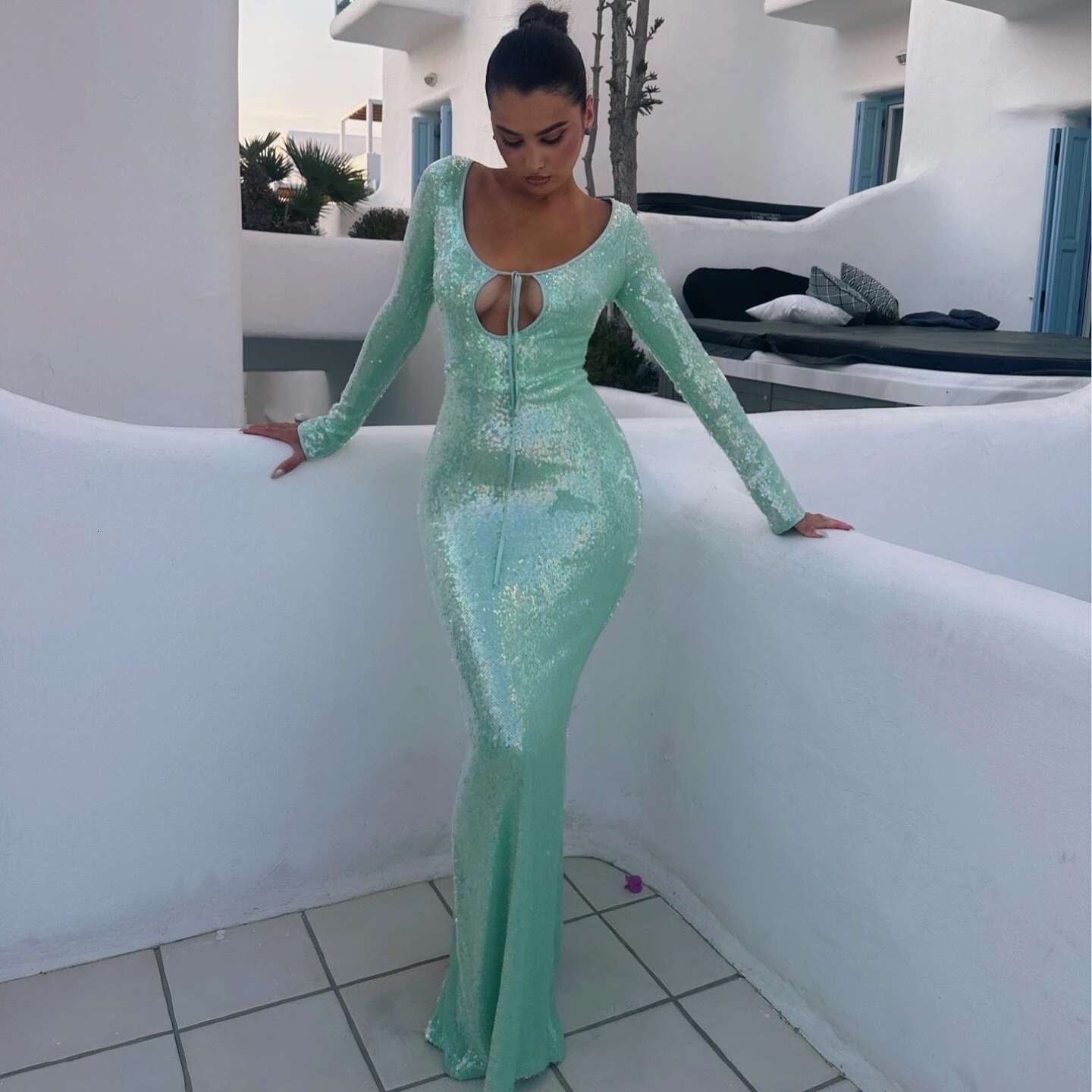 Long Sleeve Formal For Women Autumn Sequins Elegant Maxi Dress Wedding Guest Party Dresses