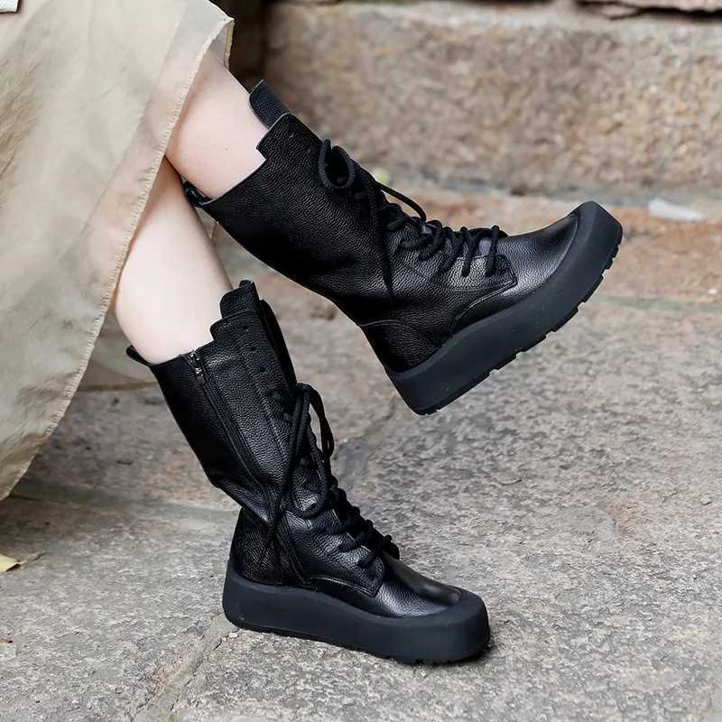 Birkuir Thick Heel Long Boots For Women Lace Up High Top Short Plush Flat Platform Boots Genuine Leather Luxury Long Boots Z250303