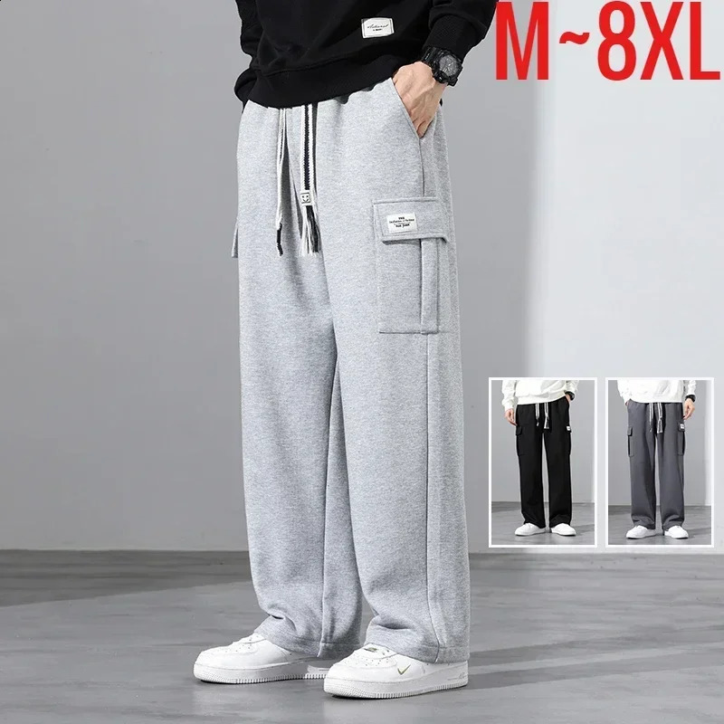 2024 in Wide Leg Pants Men Autumn Straight Elastic Waist Baggy Cargo Trouser Male Relaxed Streetwear Sweatpant Plus Size Big 250228Z