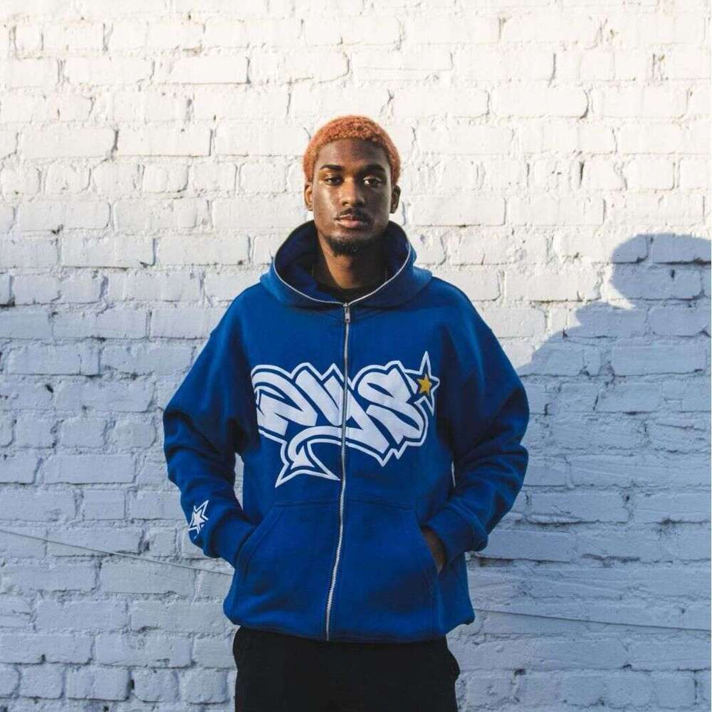 new American casual hooded cardigan zipper letter print personalized street style