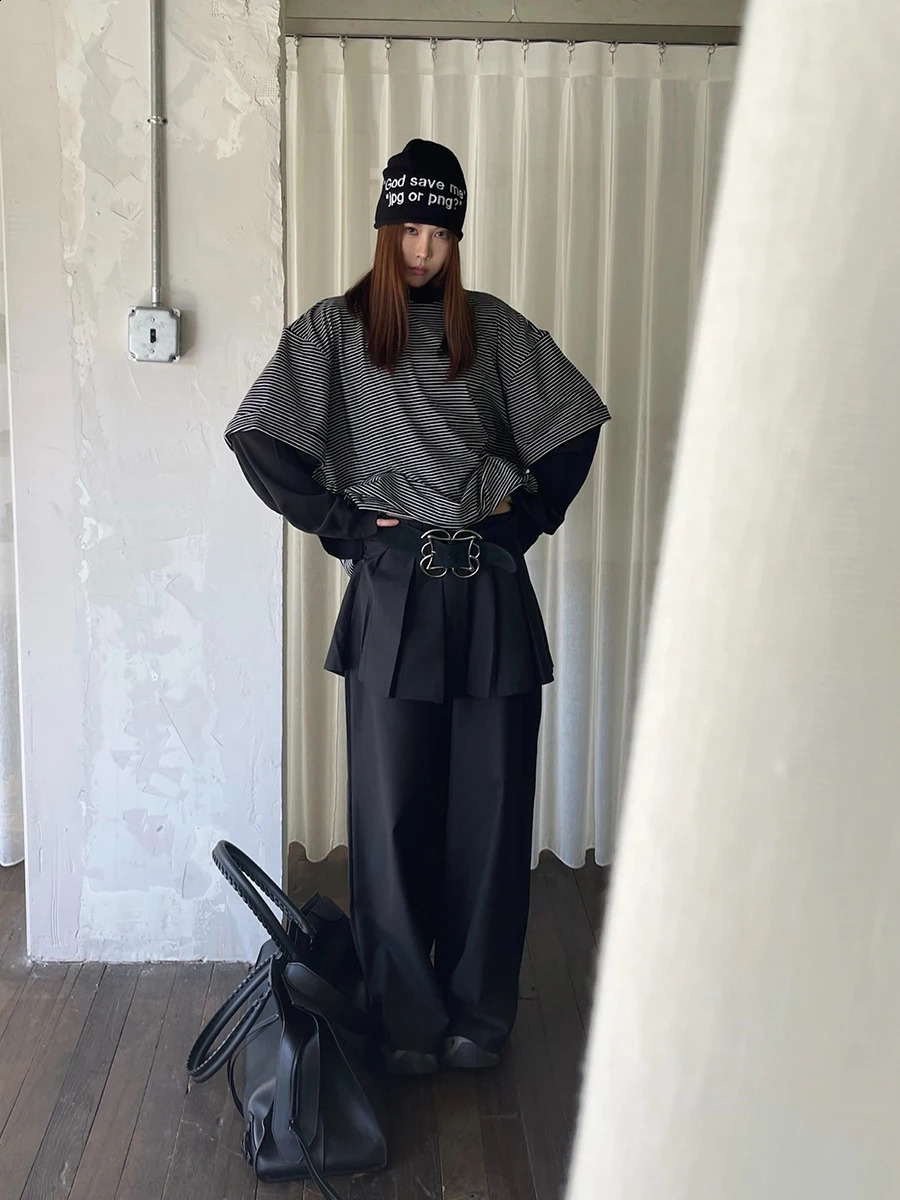 REDDACHiC Womens Pleated Skirt Overlay Suit Pants Work Casual Loose Cleanfit Black Plain Wide Leg Long Trousers Formal Clothes 250225