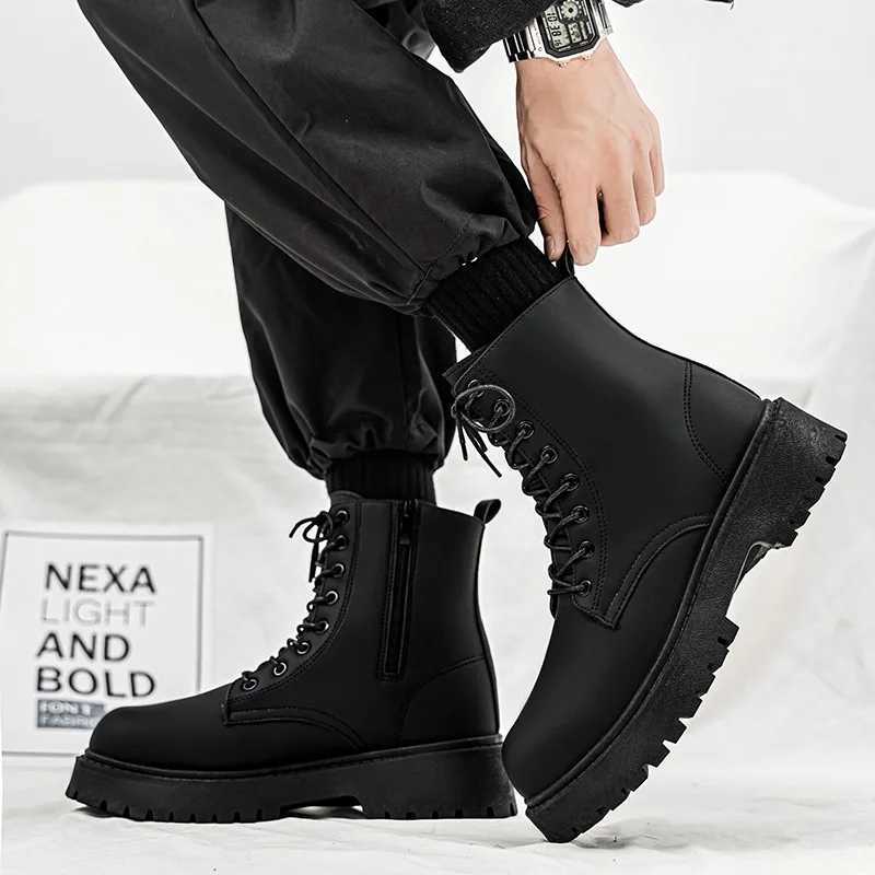 Classic Fashion Glitter Leather Black Boots for Men Comfortable Height-increasing Platform Boots Big Size 46 Lace-up Ankle Boots Z250303
