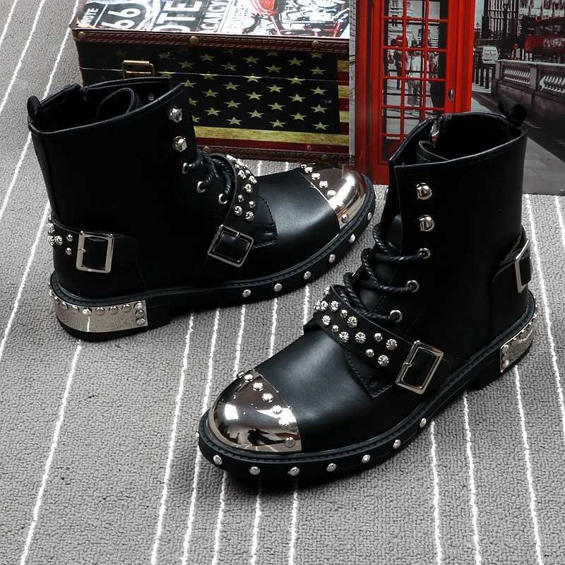 CuddlyIIPanda Men FAshion Luxury Brand Punk Style Spring Autumn Ankle Boots Male Metal High Top Motorbike Sneakers Z250303