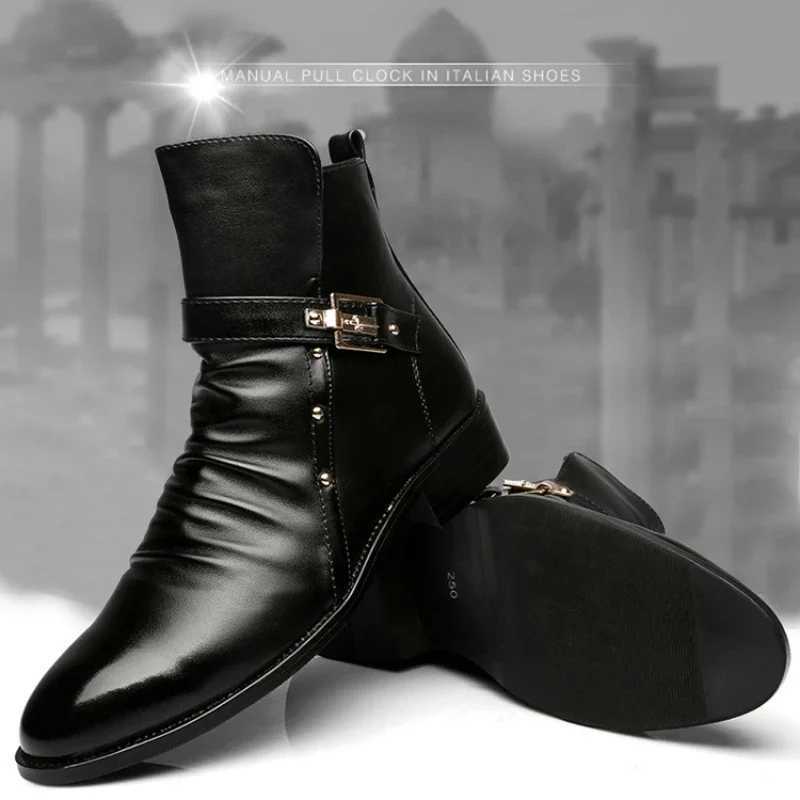 Luxury Mens Chelsea Boots Fashion Pointed Toe Mens Boots High Quality Business Casual Shoes Leather Men Motorcycle Boots Z250303
