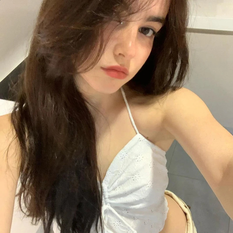 Xingqing y2k Halter Top Women Fairycore Clothing Sleeveless Front Drawstring Lace Eyelet Slim Fit Camisole 2000s Streetwear 250228