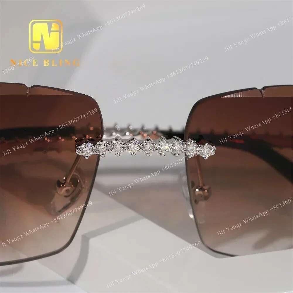 REAL HAND SET Jewelry s Moissanite pass dia tester Rimless men iced out sunglasses Custom Accepted