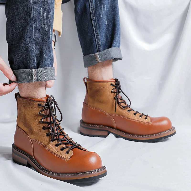 Mens luxury fashion genuine leather boots brand designer platform shoes outdoor denim tools work boots cool ankles both homobre Z250303